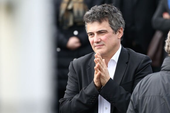 Patrick Pelloux aux obsèques du dessinateur Charb à la Halle Saint Martin à Pontoise, le 16 janvier 2015