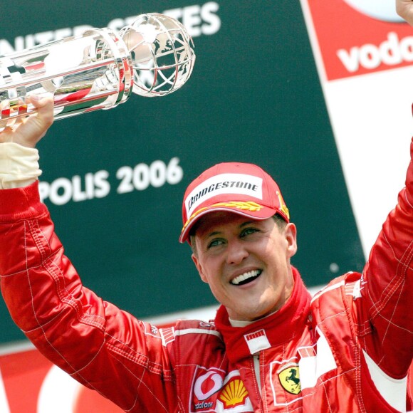 Michael Schumacher après sa victoire au Grand Prix des Etats-Unis, sur le Speed Motorway d'Indianapolis, en juillet 2006