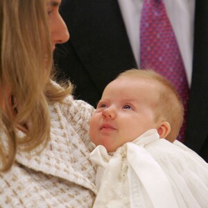 Baptême de Leonor, fille de Felipe et Letizia d'Espagne, à la Zarzuela en janvier 2006. Le 31 octobre 2015, la princesse des Asturies fête ses 10 ans.