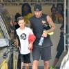David Beckham et son fils Romeo à Brentwood le 25 août 2015.