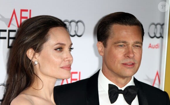 Brad Pitt et sa femme Angelina Jolie - Avant-première du film "Vue sur mer" lors du gala d'ouverture de l'AFI Fest à Hollywood, le 5 novembre 2015.