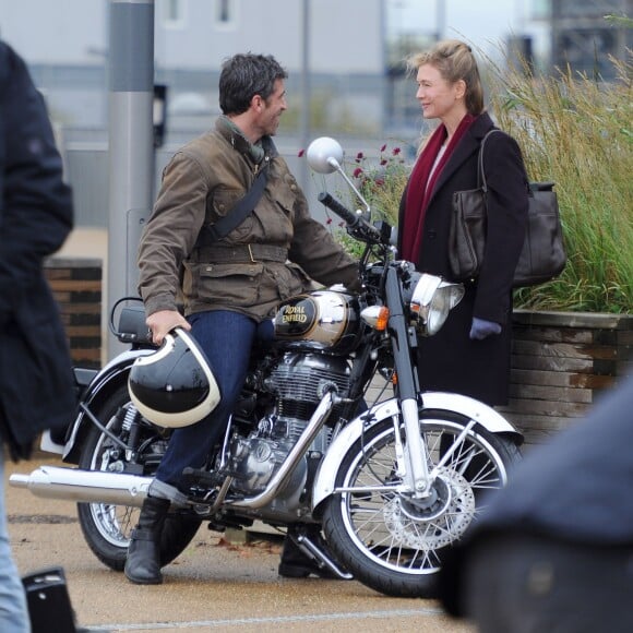 Patrick Dempsey et Renée Zellweger sur le tournage du film "Bridget Jones 3" au Stratford Olympic Park à Londres, le 6 novembre 2015.