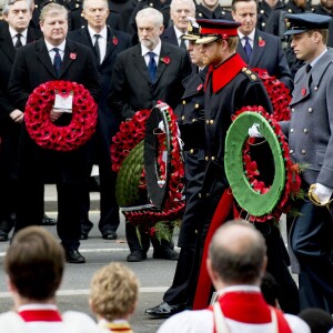 Le prince Harry et le prince William lors des cérémonies du "Remembrance Day" au Cénotaphe de Whitehall à Londres, le 8 novembre 2015