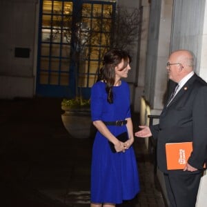 Kate Middleton, duchesse de Cambridge, prenait part le 17 novembre 2015 au gala annuel des Fostering Excellence Awards décernés par l'association The Fostering Network, à Londres, vêtue d'une robe Saloni.