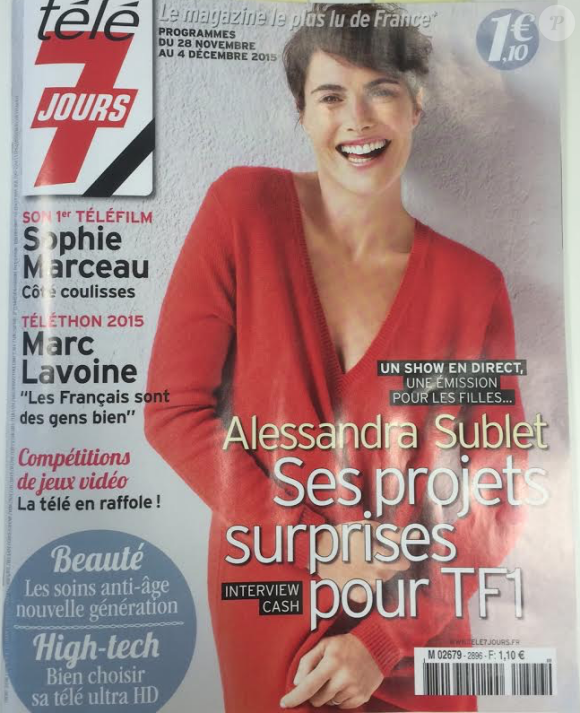 Alessandra Sublet en couverture du magazine Télé 7 Jours, programmes du 28 novembre au 4 décembre 2015.