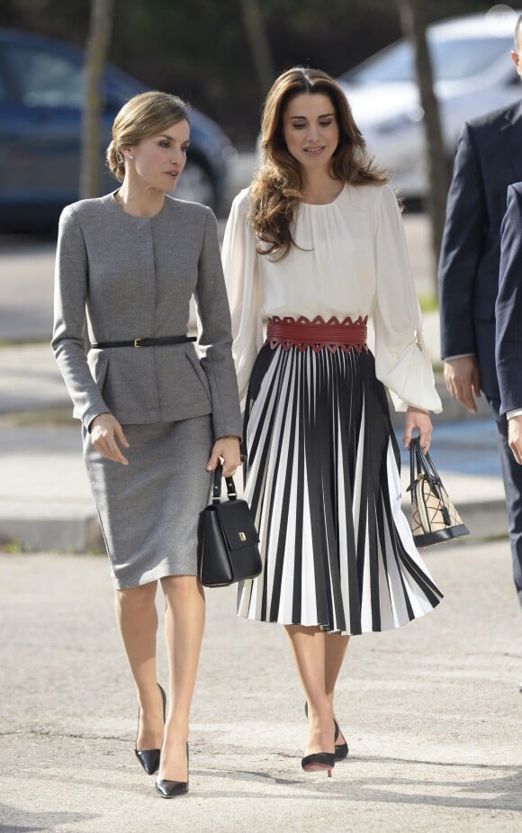 Rania de Jordanie avec Letizia d'Espagne à Madrid le 20 novembre 2015 lors de sa visite d'Etat avec le roi Abdullah II.