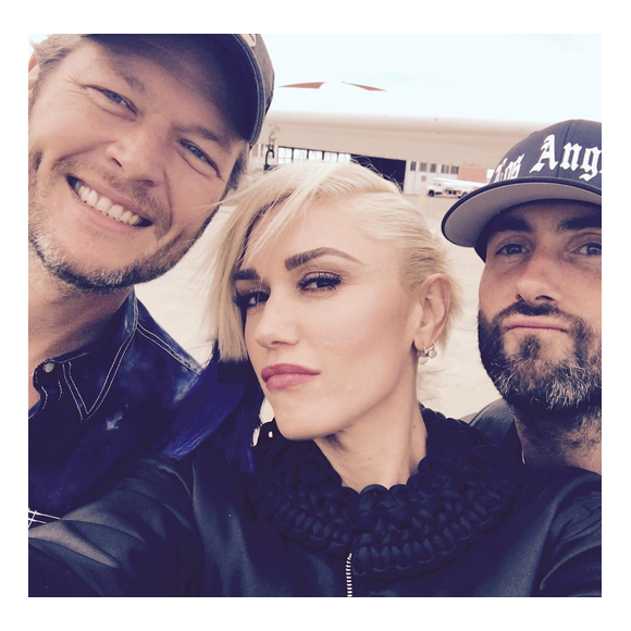 Gwen Stefani, Blake Shelton et Adam Levine dans les studios de l'émission The Voice / photo postée sur Instagram au mois de novembre 2015.