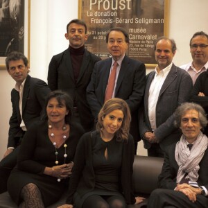 Frédéric Taddeï, Marc Voinchet, Jean-Noël Jeanneney, Thierry Demaizière (Lauréat 2014 du Prix Caloni), Lise Blanchet, Léa Salamé (lauréate du prix Philippe Caloni 2015) et Edouard-Vincent Caloni - Remise du prix Philippe Caloni 2015 à la Scam (Société Civile des Auteurs Multimedias) à Paris le 24 novembre 2015. Le prix Philippe Caloni distingue chaque année un journaliste professionnel pratiquant avec talent l'exercice de l'interview ou de l'entretien. © Veeren / Bestimage.