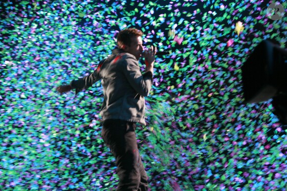 Chris Martin et son groupe Coldplay à Bercy le 14 décembre 2011.