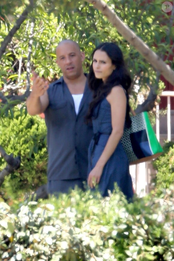 Vin Diesel et Jordana Brewster sur le tournage de Fast & Furious 7 à Los Angeles, le 2 juin 2014