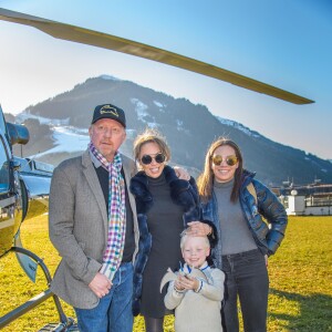 Boris Becker, sa femme Lilly et leur fils Amadeus avec la nounou au "Formula Snow 2015" à Saalbach - Hinterglemm le 5 décembre 2015