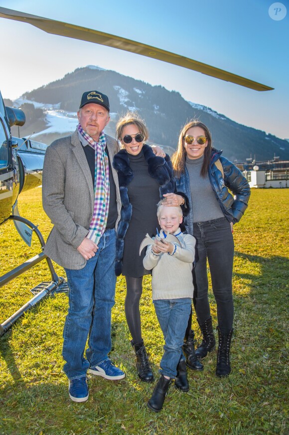 Boris Becker, sa femme Lilly et leur fils Amadeus avec la nounou au "Formula Snow 2015" à Saalbach - Hinterglemm le 5 décembre 2015