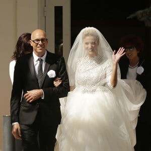 Mariage civil et religieux de Pascal Obispo et Julie Hantson à la mairie et en l'église Notre-Dame-des-Flots au Cap-Ferret le 19 septembre 2015