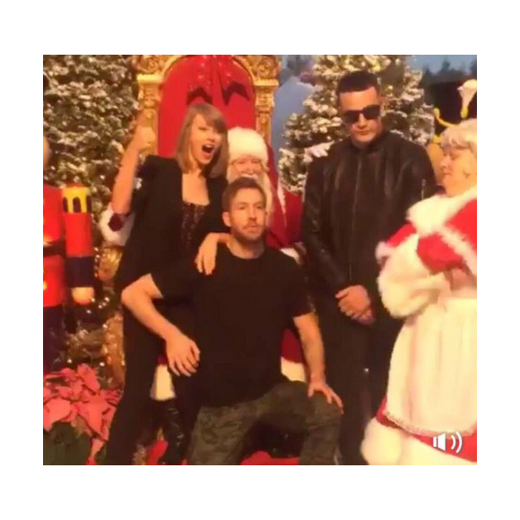 Taylor Swift, Calvin Harris et le Dj Snake à la soirée d'anniversaire de Taylor Swift chez Jimmy Iovine à Malibu, le 13 décembre 2015. Image extraite d'un snapchat publié par le Dj.
