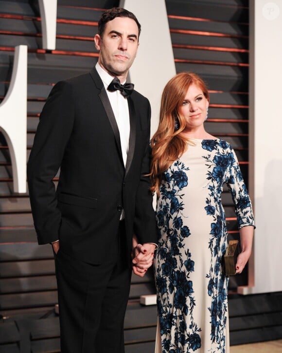 Sacha Baron Cohen, Isla Fisher à la soirée Vanity Fair Oscar à Los Angeles, le 22 février 2015