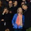 Nicolas Sarkozy, Vincent Labrune, Margarita Louis-Dreyfus et Philipp Hildebrand lors de la renconte de Ligue 1 entre le Paris Saint-Germain et l'Olympique de Marseille, au Parc des Princes à Paris, le 4 octobre 2015
