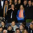 Nicolas Sarkozy, Vincent Labrune, Margarita Louis-Dreyfus et Philipp Hildebrand lors de la renconte de Ligue 1 entre le Paris Saint-Germain et l'Olympique de Marseille, au Parc des Princes à Paris, le 4 octobre 2015