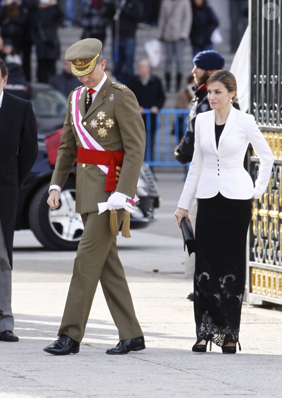 Le roi Felipe VI d'Espagne présidait, avec la reine Letizia, la Pâque militaire au palais du Pardo à Madrid le 6 janvier 2016. Leur entrée officielle dans la nouvelle année.