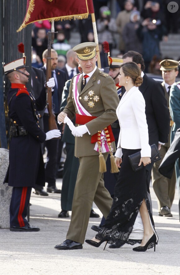 Le roi Felipe VI d'Espagne présidait, avec la reine Letizia, la Pâque militaire au palais du Pardo à Madrid le 6 janvier 2016. Leur entrée officielle dans la nouvelle année.