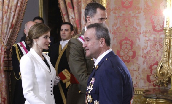 Le roi Felipe VI d'Espagne présidait, avec la reine Letizia, la Pâque militaire au palais du Pardo à Madrid le 6 janvier 2016. Leur entrée officielle dans la nouvelle année.