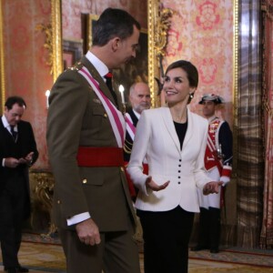 Le roi Felipe VI d'Espagne présidait, avec la reine Letizia, la Pâque militaire au palais du Pardo à Madrid le 6 janvier 2016. Leur entrée officielle dans la nouvelle année.