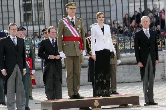 Le roi Felipe VI d'Espagne présidait, avec la reine Letizia, la Pâque militaire au palais du Pardo à Madrid le 6 janvier 2016. Leur entrée officielle dans la nouvelle année.