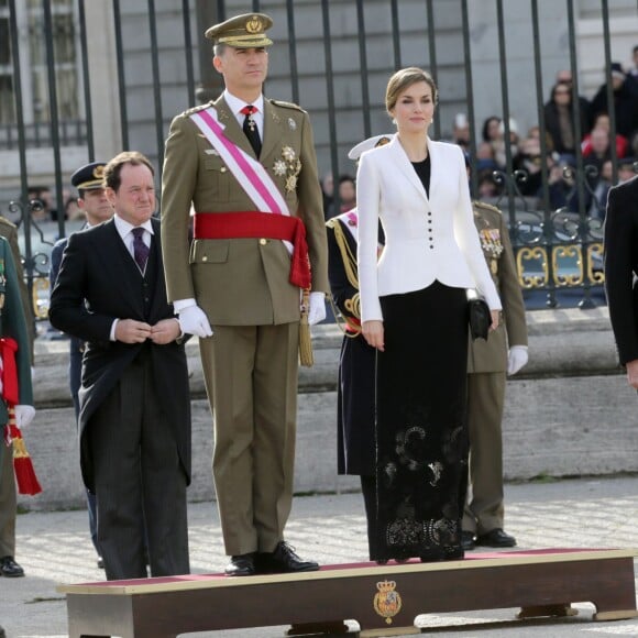 Le roi Felipe VI d'Espagne présidait, avec la reine Letizia, la Pâque militaire au palais du Pardo à Madrid le 6 janvier 2016. Leur entrée officielle dans la nouvelle année.