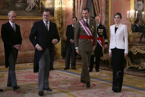Le roi Felipe VI d'Espagne présidait, avec la reine Letizia, la Pâque militaire au palais du Pardo à Madrid le 6 janvier 2016. Leur entrée officielle dans la nouvelle année.