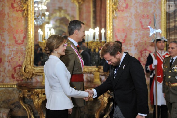 Felipe VI d'Espagne présidait, avec Letizia, la Pâque militaire au palais du Pardo à Madrid le 6 janvier 2016. Leur entrée officielle dans la nouvelle année.