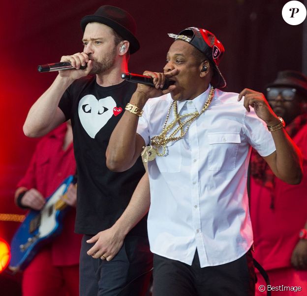 Jay-Z et Justin Timberlake en concert lors du festival Wireless a Londres, le 14 juillet 2013.