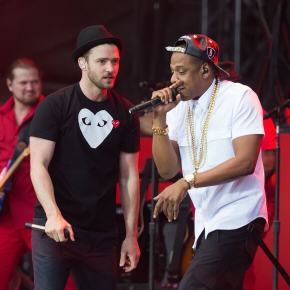 Jay-Z et Justin Timberlake en concert lors du festival Wireless a Londres, le 14 juillet 2013.