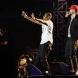 Jay-Z et Justin Timberlake en concert lors du festival Wireless a Londres, le 14 juillet 2013.