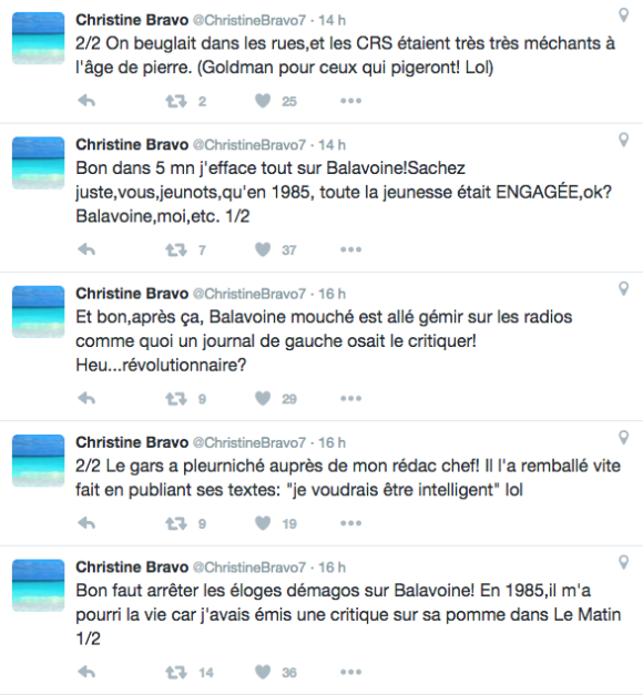 Christine Bravo, ses tweets assassins envers Daniel Balavoine, le 9 janvier 2016.
