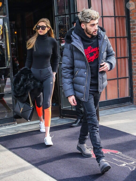 Zayn Malik et sa jolie compagne Gigi Hadid quittent l'hotel Bowery à New York City le 8 janvier 2016.