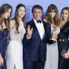 Sylvester Stallone, sa femme Jennifer Flavin et leurs filles Sophia, Sistine et Scarlet - Press Room lors de la 73e cérémonie annuelle des Golden Globe Awards à Beverly Hills, le 10 janvier 2016.