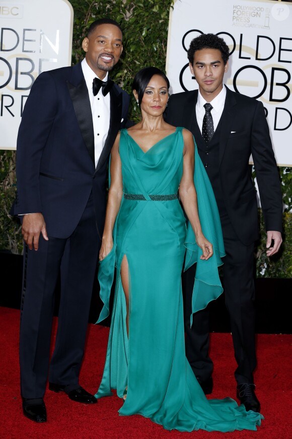 Will Smith, son fils Trey Smith et sa femme Jada Pinkett Smith - 73e cérémonie annuelle des Golden Globe Awards à Beverly Hills, le 10 janvier 2016.