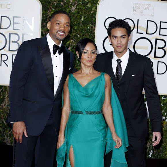 Will Smith, son fils Trey Smith et sa femme Jada Pinkett Smith - 73e cérémonie annuelle des Golden Globe Awards à Beverly Hills, le 10 janvier 2016.