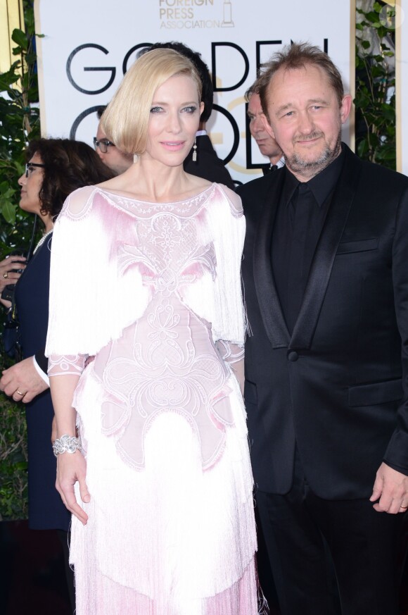 Cate Blanchett et Andrew Upton sur le tapis rouge des Golden Globe Awards à Beverly Hills, Los Angeles, le 10 janvier 2016.