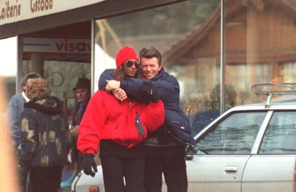 David Bowie et Iman à Gstaad en 1992, quelques mois avant leur mariage.