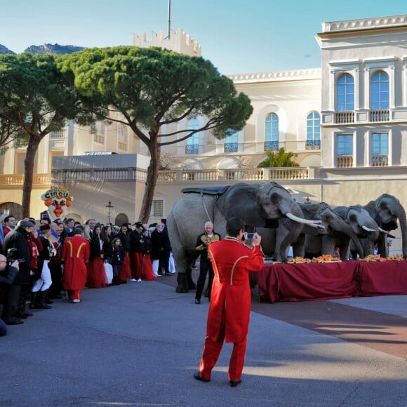 La princesse Stéphanie de Monaco participe à l'Open Air Circus Show à Monaco le 16 janvier 2016. Pour la 40e édition du Festival International du Cirque de Monte Carlo, une Parade a traversé la Principauté en partant du chapiteau Fontvieille pour terminer Place du Palais. Pendant plus d'une heure et demie une partie des artistes a offert au public venu en nombre, un aperçu du spectacle qui se déroule en principauté jusqu'au 24 janvier. © Bruno Bebert / Bestimage