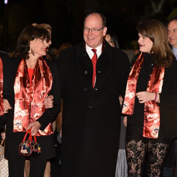 De gauche à droite, Louis Ducruet, sa mère, la princesse Stéphanie de Monaco, son frère, le prince Albert II et Camille Gottlieb, la dernière fille de la princesse, arrivent pour assister à la 3e soirée du 40e Festival International du Cirque de Monte Carlo, le 16 janvier 2016. © Eric Mathon / Pool Monaco / Bestimage