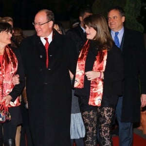 De gauche à droite, Louis Ducruet, sa mère, la princesse Stéphanie de Monaco, son frère, le prince Albert II de Monaco II et Camille Gottlieb, la dernière fille de la princesse, arrivent pour assister à la 3eme soirée du 40eme Festival International du Cirque de Monte Carlo, le 16 janvier 2016. © Olivier Huitel / Pool Monaco / Bestimage