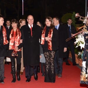 De gauche à droite, Louis Ducruet, sa mère, la princesse Stéphanie de Monaco, son frère, le prince Albert II et Camille Gottlieb, la dernière fille de la Princesse, arrivent pour assister à la 3eme soirée du 40eme Festival International du Cirque de Monte Carlo, le 16 janvier 2016. © Charly Gallo/ Pool Monaco / Bestimage