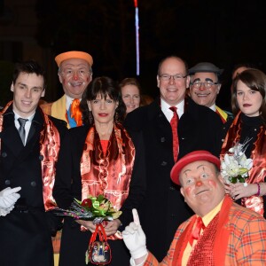 De gauche à droite, Louis Ducruet, sa mère, la princesse Stéphanie de Monaco, son frère, le prince Albert II et Camille Gottlieb, la dernière fille de la Princesse, arrivent pour assister à la 3eme soirée du 40eme Festival International du Cirque de Monte Carlo, le 16 janvier 2016. © Charly Gallo/ Pool Monaco / Bestimage