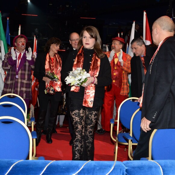 La princesse Stéphanie de Monaco, son frère, le prince Albert II et Camille Gottlieb, la dernière fille de la Princesse, assistent à la 3eme soirée du 40eme Festival International du Cirque de Monte Carlo, le 16 janvier 2016. © Charly Gallo/ Pool Monaco / Bestimage