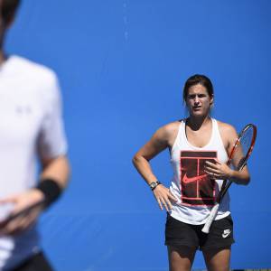 Andy Murray et Amélie Mauresmo lors de l'entraînment à l'Open d'Australie au Melbourne Park de Melbourne, le 16 janvier 2016