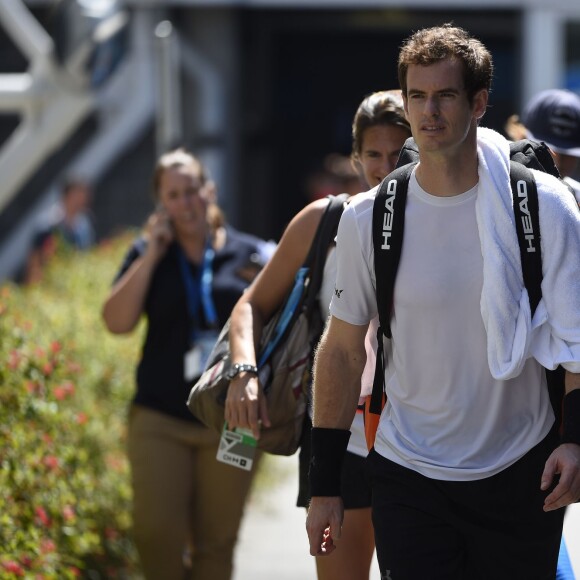 Andy Murray et Amélie Mauresmo lors de l'entraînment à l'Open d'Australie au Melbourne Park de Melbourne, le 16 janvier 2016