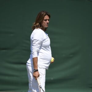 Amélie Mauresmo lors de l'entraînement de son poulain Andy Murray le 9 juillet 2015 à Wimbledon, Londres