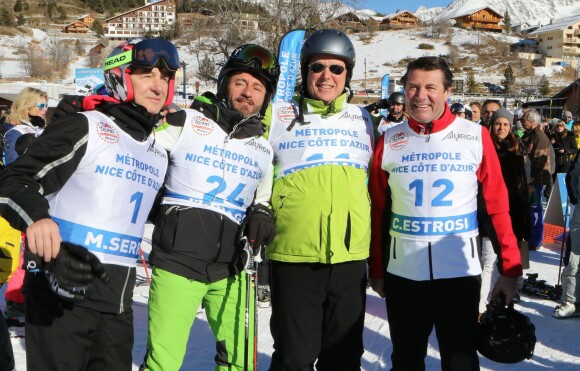 Mauro Serra, Max Biaggi, le prince Albert II de Monaco et Christian Estrosi - World Stars Ski Event au profit de l'association AS Star Team for Children le 16 janvier 2016 à Auron.