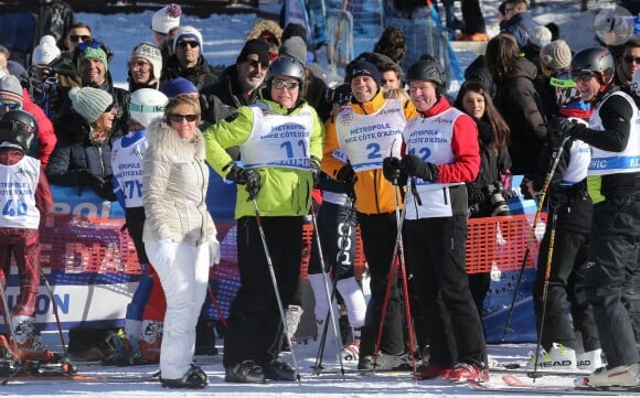 Le prince Albert II de Monaco et le prince Emmanuel-Philibert de Savoie avec Christian Estrosi - World Stars Ski Event au profit de l'association AS Star Team for Children le 16 janvier 2016 à Auron.